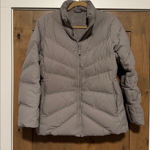 LL Bean Women’s L Goose Down Puffer Jacket Coat Greige Pockets outdoors winter